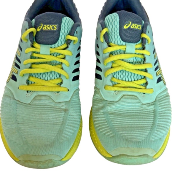 Asics FuzeGel T689N Blue Green Lime Running Shoes Lace Up FuzeX Women's 8.5US - Picture 4 of 13
